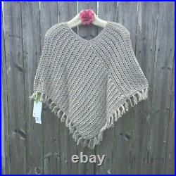 Poncho Small Medium Sweater Shawl Festival BOHO Womens Crochet Superwash Merino