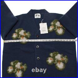 President's NWT Flower Cardigan Sweater Size Medium in Blue Wool Blend