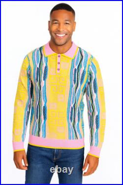 Prestige SW- 689 3- Button Jacquard Sweater Pink