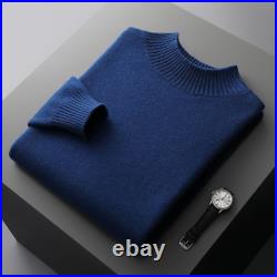 Pure Cashmere Sweater Men's Half Turtleneck Pullover Casual Tops Knit Patchwork