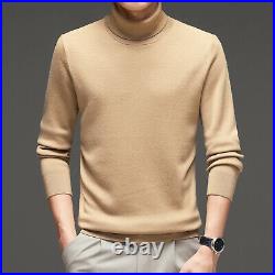 Quality Men's Knitted Sweaters High Neck Solid Color Woolen Pullover Winter Warm