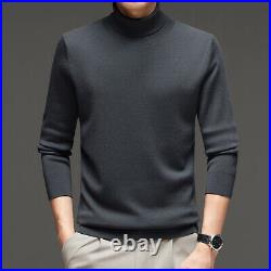 Quality Men's Knitted Sweaters High Neck Solid Color Woolen Pullover Winter Warm
