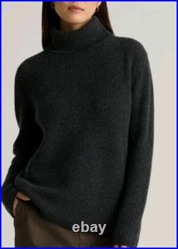 Quince Magolian Cashmere Fisherman Turtleneck Sweater In Heather Grey Size MED