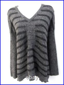 Quinn 132679 Sweater Gray Striped Hi Low Hem Pullover V Neck Jumper Sz M