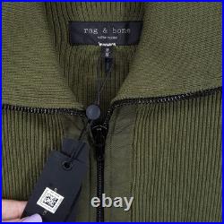 RAG & BONE Sweater Mens Medium Green Zip Up Rib Knit Washed Dexter Andrew $328