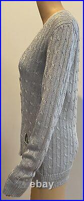 RALPH LAUREN BLACK LABEL Silver Metallic Cable Knit Cardigan Sweater set SZ M/L