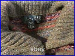 RALPH LAUREN Nordic Fair Isle 100% Wool Cardigan Sweater Leather Buttons SIZE M