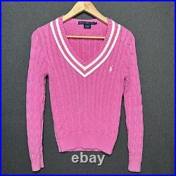 RARE Vintage Ralph Lauren Sport Cable Knit Tennis Sweater Jumper Size (M) Pink