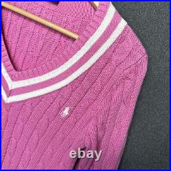 RARE Vintage Ralph Lauren Sport Cable Knit Tennis Sweater Jumper Size (M) Pink