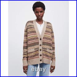 RE/Done'90s Oversized Cardigan Sweater in Gravel Ruby Multi Brown Wool Medium