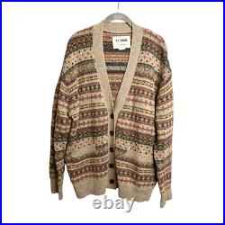 RE/Done'90s Oversized Cardigan Sweater in Gravel Ruby Multi Brown Wool Medium