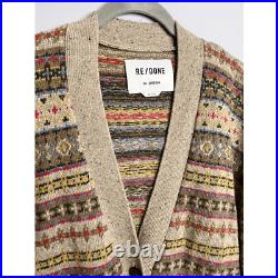 RE/Done'90s Oversized Cardigan Sweater in Gravel Ruby Multi Brown Wool Medium