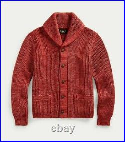 RRL Ralph Lauren 1930's Vintage Red Cotton Linen Shawl Cardigan Men's Medium M