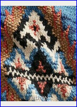 RRL Ralph Lauren Hand Knit Wool Blue Indigo Ranch Belt Cardigan Men's S Small