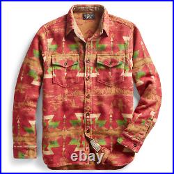 RRL Ralph Lauren Jacquard Shirt Red 1940s Camp Blanket Southwest Size M Medium