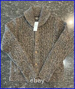 RRL Ralph Lauren Wool Cotton Blend Marled Aran Knit Cardigan-MEN- M