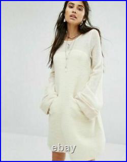 RRP $198 Free People Oversize Rabbit Sweater Jumper Wool Dress, White, Medium