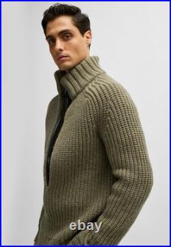 RRP 520$ NWT Boss Luxury Wool Chunky Knit Sweater Green Size M