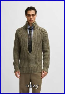 RRP 520$ NWT Boss Luxury Wool Chunky Knit Sweater Green Size M