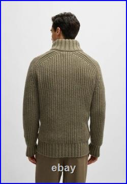 RRP 520$ NWT Boss Luxury Wool Chunky Knit Sweater Green Size M