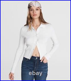 Rag & Bone Navaya Cotton Cashmere Polo Cardigan Sweater in White Size Medium M