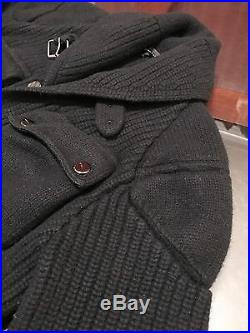 Ralph Lauren Black Label Moto Cashmere & Wool Jacket Sweater BLACK Sz Medium Fit