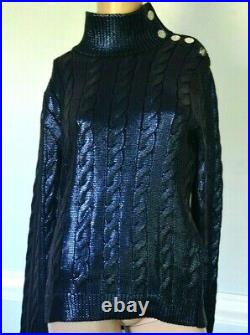 Ralph Lauren Collection Purple Label Metallic Cable Knit Silk Sweater 4 6 MEDIUM