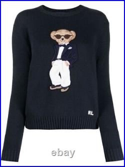 Ralph Lauren Collection Women's Tuxedo Bear cotton jumper Navy Blue Size Medium