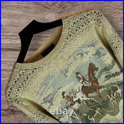 Ralph Lauren Equestrian Fox Hunt Scene Hand Knit Sweater Jumper Beige Medium