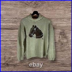 Ralph Lauren Hand Knit Roll Neck Horse Portrait Sweater Jumper Beige Tan Medium