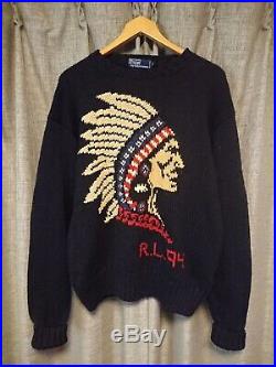 Ralph Lauren Hand Knit Sweater Native Indian Size M 94's Vintage Rare USED