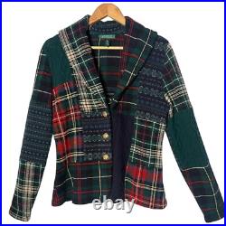 Ralph Lauren Lambswool Patchwork Cardigan Sweater Womens M Plaid Fair Isle