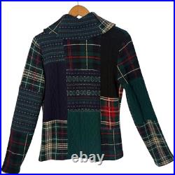 Ralph Lauren Lambswool Patchwork Cardigan Sweater Womens M Plaid Fair Isle
