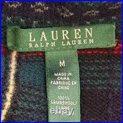 Ralph Lauren Lambswool Patchwork Cardigan Sweater Womens M Plaid Fair Isle