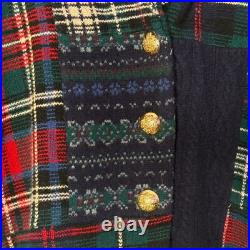 Ralph Lauren Lambswool Patchwork Cardigan Sweater Womens M Plaid Fair Isle