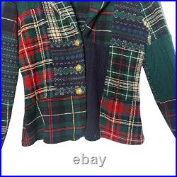 Ralph Lauren Lambswool Patchwork Cardigan Sweater Womens M Plaid Fair Isle
