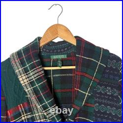 Ralph Lauren Lambswool Patchwork Cardigan Sweater Womens M Plaid Fair Isle