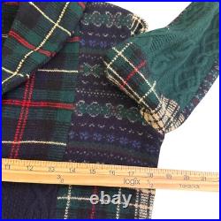 Ralph Lauren Lambswool Patchwork Cardigan Sweater Womens M Plaid Fair Isle