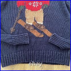 Ralph Lauren Medium Sweater Polo Bear Ski Knit Blue Pullover Sweatshirt Vintage