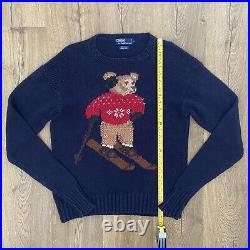 Ralph Lauren Medium Sweater Polo Bear Ski Knit Blue Pullover Sweatshirt Vintage