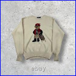 Ralph Lauren Polo Bear Sledging Sledding Sweater Jumper Ivory Medium Womens