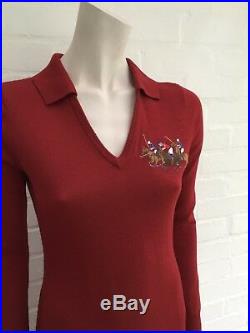 Ralph Lauren Polo Embroidered Merino Wool Collared Knit Sweater Dress M Medium