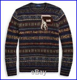 Ralph Lauren Polo Fair Isle Varsity Crew Suede Patch Letterman Sweater Mohair