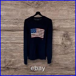 Ralph Lauren Polo Iconic USA Flag Round Neck Jumper Sweater Navy Medium America