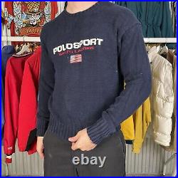 Ralph Lauren Polo Sport Jumper Spellout Vintage Sweater, Navy Blue, Mens Medium