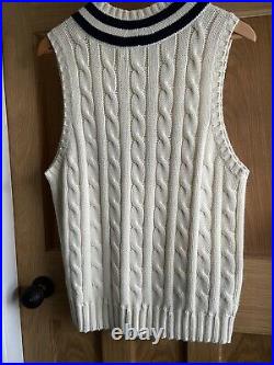 Ralph Lauren Polo Wimbledon Tennis Cricket Cable Knit Sleeveless Cream M Sweater