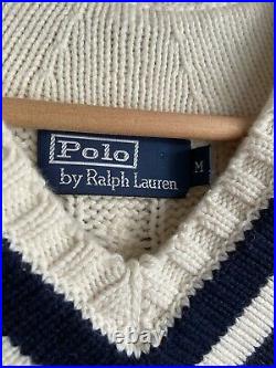 Ralph Lauren Polo Wimbledon Tennis Cricket Cable Knit Sleeveless Cream M Sweater