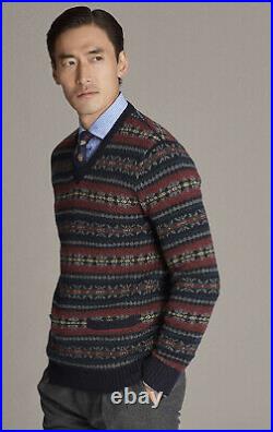 Ralph Lauren Purple Label Cashmere Wool Fair Isle V-Neck Sweater New $1695