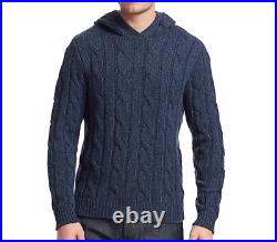 Ralph Lauren Purple Label Dark Blue Cable Knit Cashmere Hooded Sweater $1,495