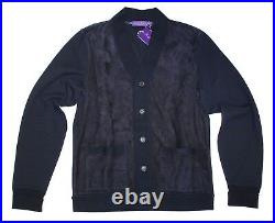 Ralph Lauren Purple Label Mens Navy Suede Leather Cardigan Button Sweater Jacket